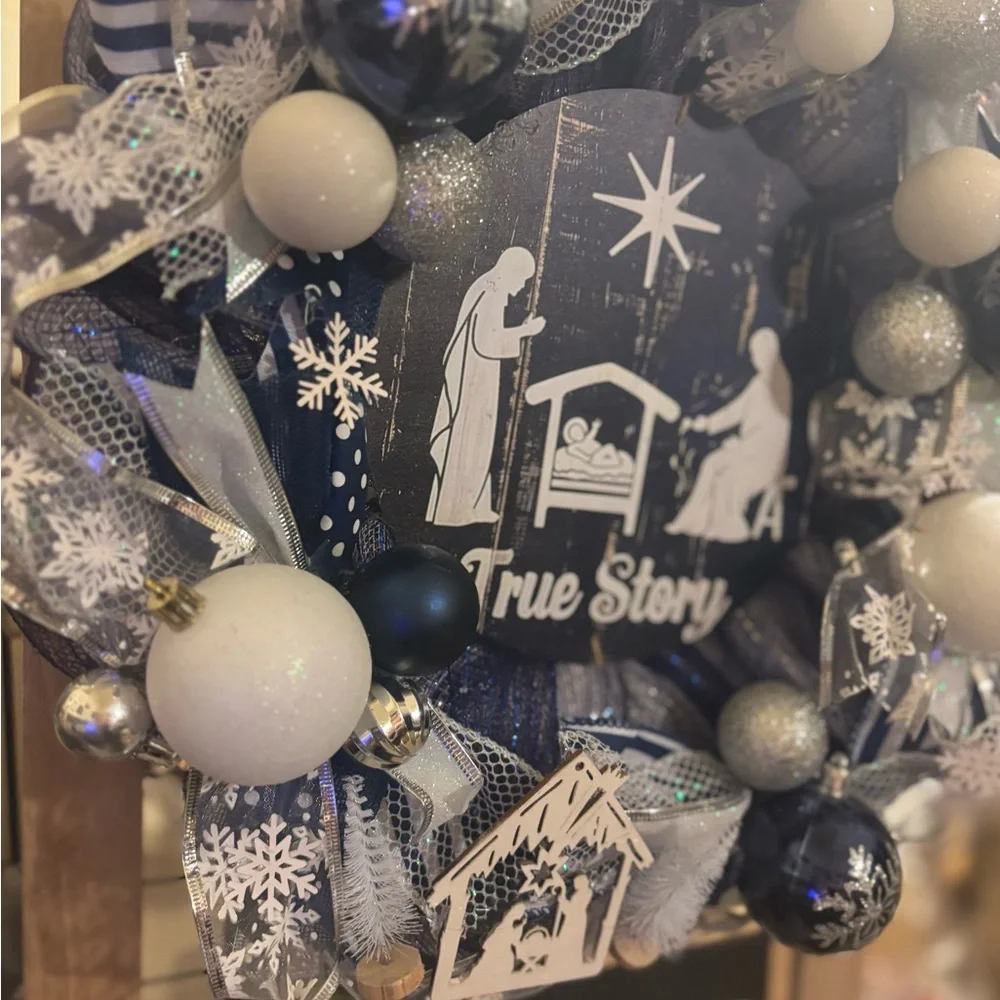 Blue and White Holiday Wreath